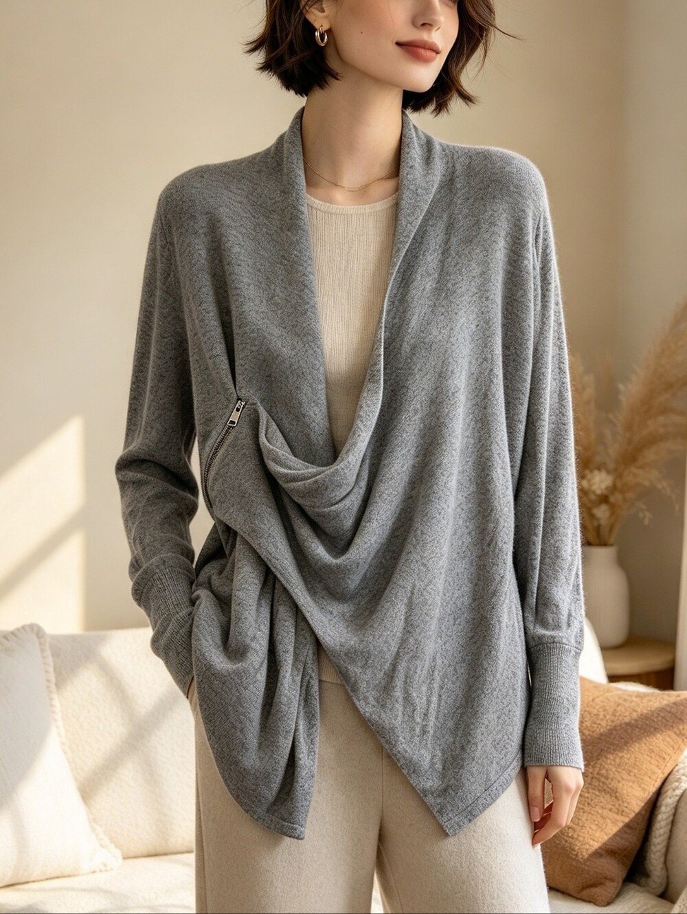 Abercrombie & Fitch Gray Draped Waterfall Open Front Cardigan Sweater S